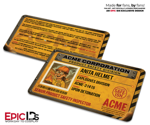 ACME Corporation ID Badge – Chuck McFlinch or Anita Helmet – Cartoon Photo ID
