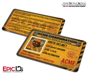 ACME Corporation ID Badge – Chuck McFlinch or Anita Helmet – Cartoon Photo ID