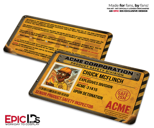 ACME Corporation ID Badge – Chuck McFlinch or Anita Helmet – Cartoon Photo ID