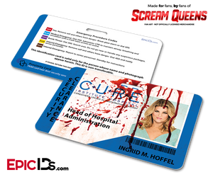 C.U.R.E. 'Scream Queens' Hospital Cosplay Employee ID Name Badge - Ingrid M. Hoffel - Epic IDs