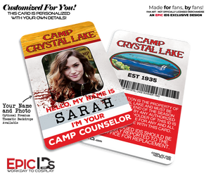 Camp Crystal Lake Counselor ID Badge – Friday the 13th Cosplay Prop — Photo Personalized