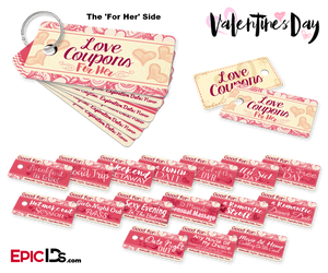 Double-Sided Mini Love Coupons Set 'For Her / For Him' w/Two Ring Style Holders - Epic IDs