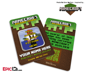 Minecraft Inspired Builders License ID Card [Photo Personalized]