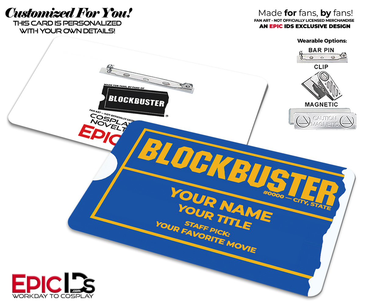 Blockbuster Employee ID Badge — Staff Name Tag —  Retro Nostalgia Collectible – 1990s Inspired Fan Prop