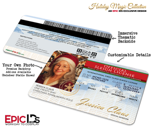 North Pole Sleigh License — Mrs. Claus First Class ID — Christmas Magic Prop — Photo Personalized