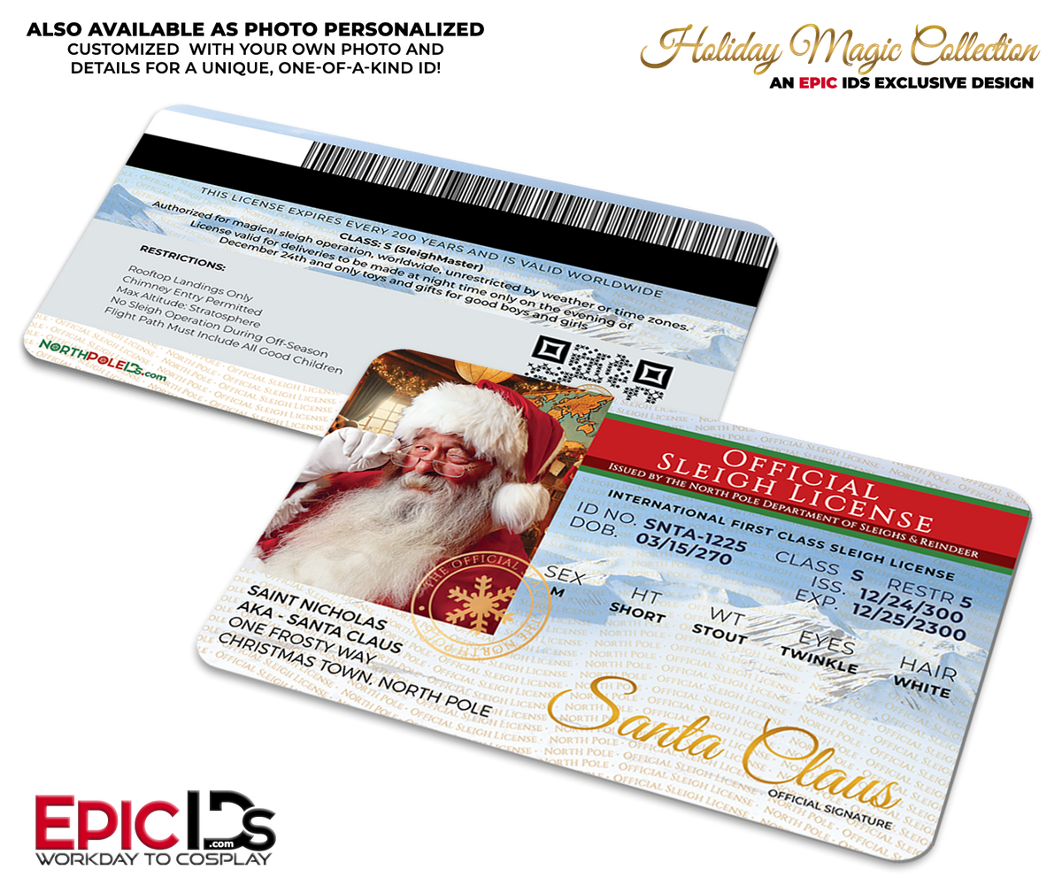 North Pole Sleigh License — Santa&#39;s First Class ID — Christmas Magic Prop