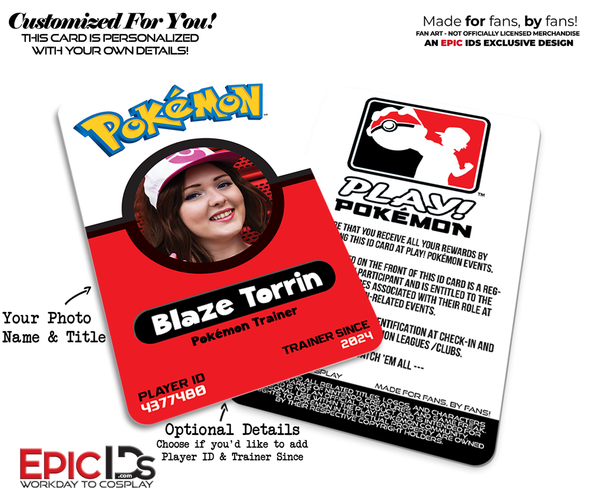 Pokémon Player Custom Fan-Crafted Trainer ID Badge — Photo Personalized