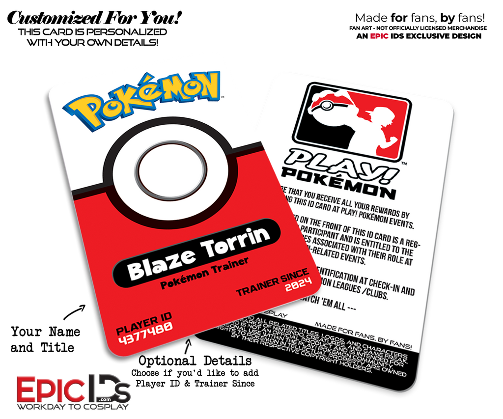 Pokemon Trainer ID Badge Custom Fan Crafted Cosplay Accessory Epic IDs