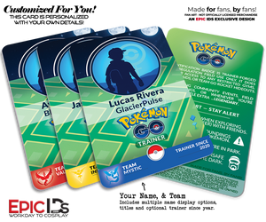 Pokemon GO Inspired Team Mystic, Valor or Instinct Trainer ID Card — Personalized