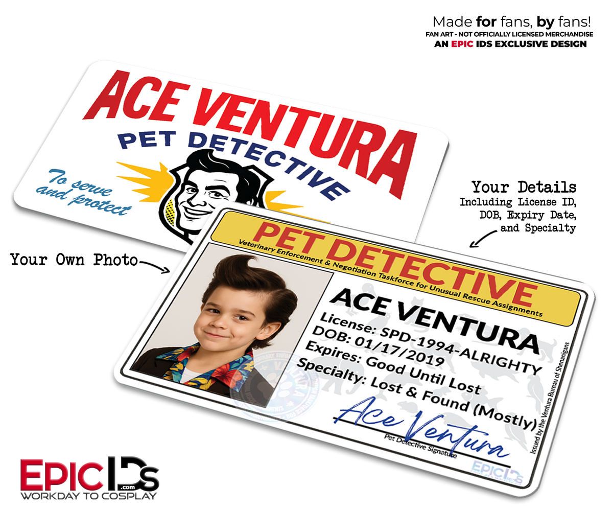 Ace Ventura ID Badge – V.E.N.T.U.R.A. Pet Detective – Cosplay Prop — Photo Personalized