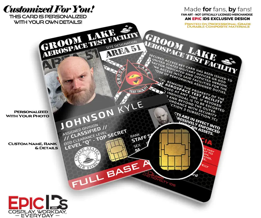 Area 51 Security ID Badge – Groom Lake Test Facility - Photo Personalized