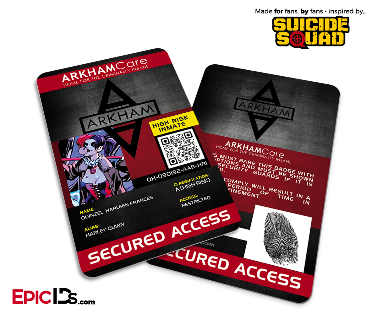 Arkham Asylum &#39;Suicide Squad&#39; Classic Comic Inmate ID Card - Harley Quinn - Epic IDs