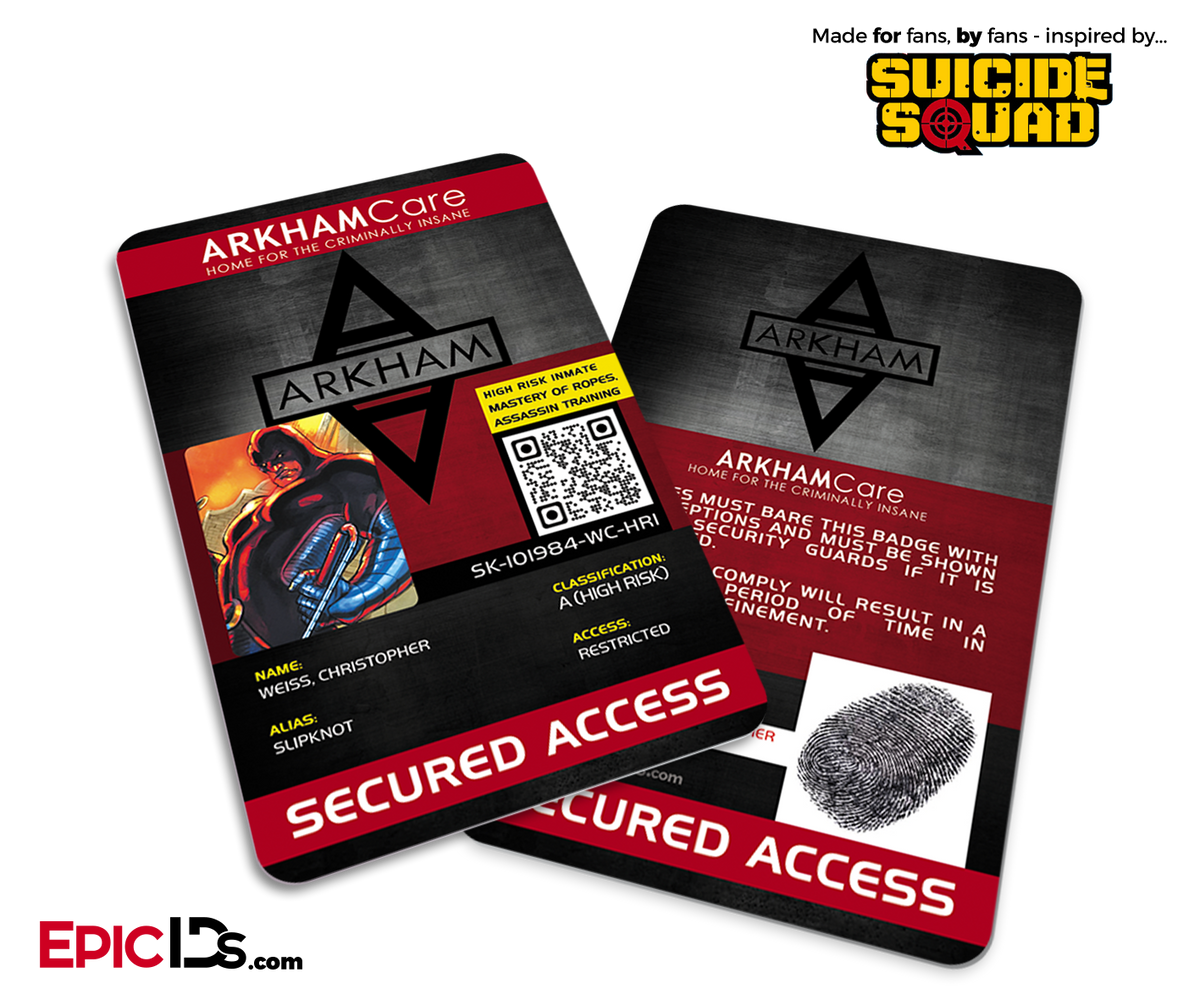 Arkham Asylum 'Suicide Squad' Classic Comic Inmate ID Card - Slipknot - Epic IDs
