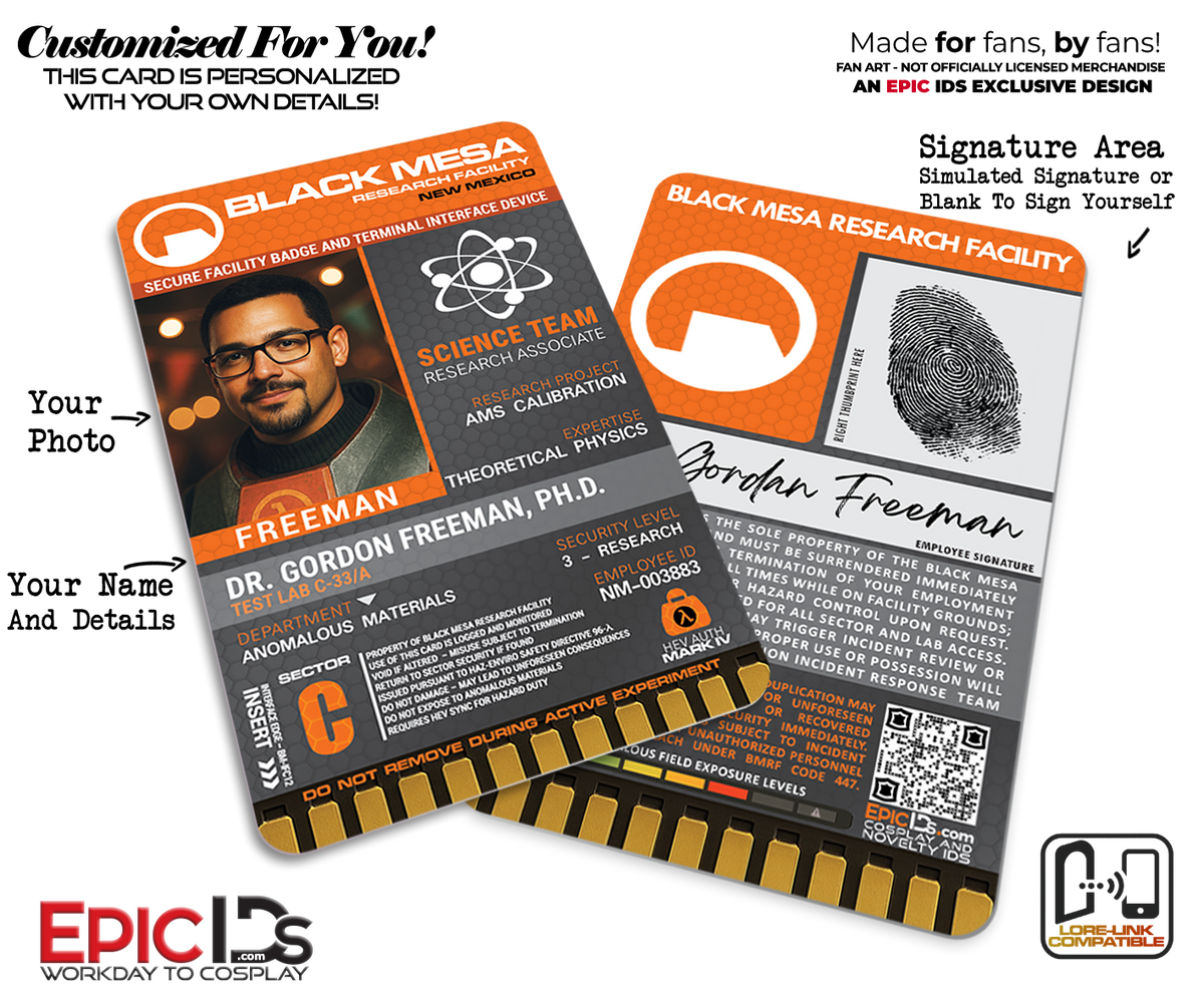 BMRF Science Team ID Badge — Black Mesa Research Facility, Half-Life — Photo Personalized