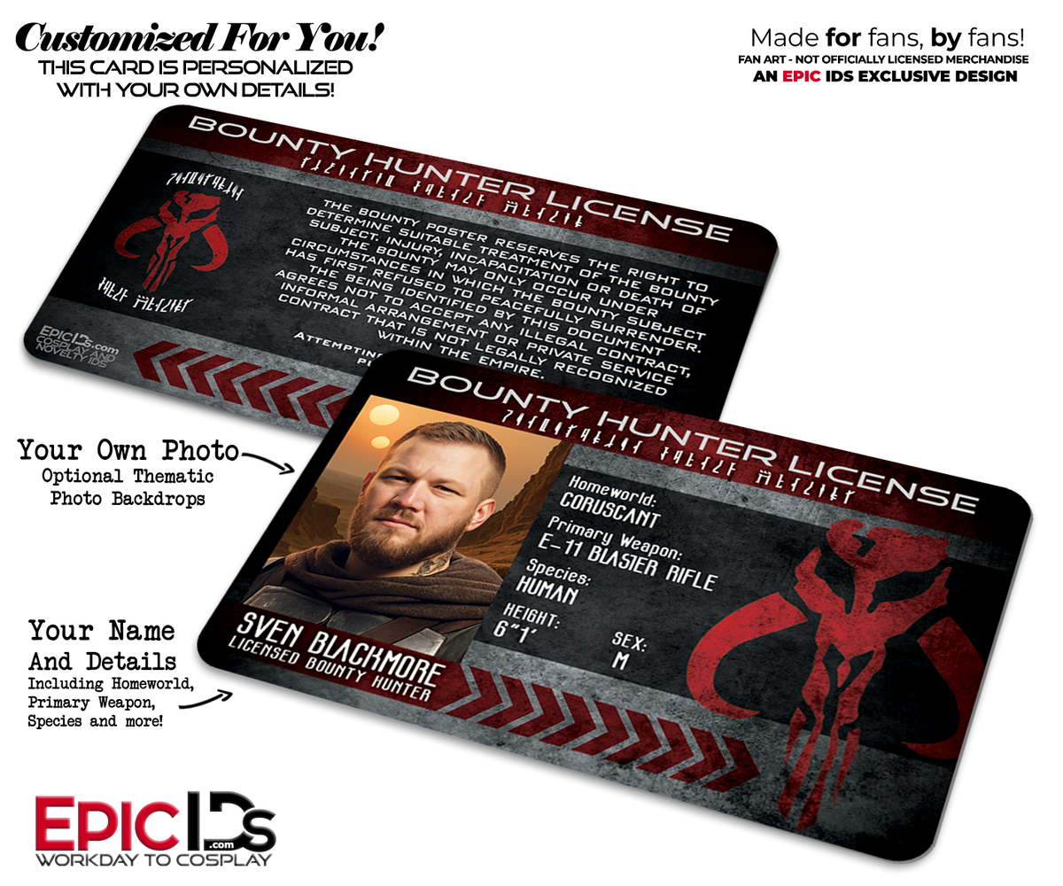 Bounty Hunter License — Mandalorian-Inspired ID — Photo Personalized