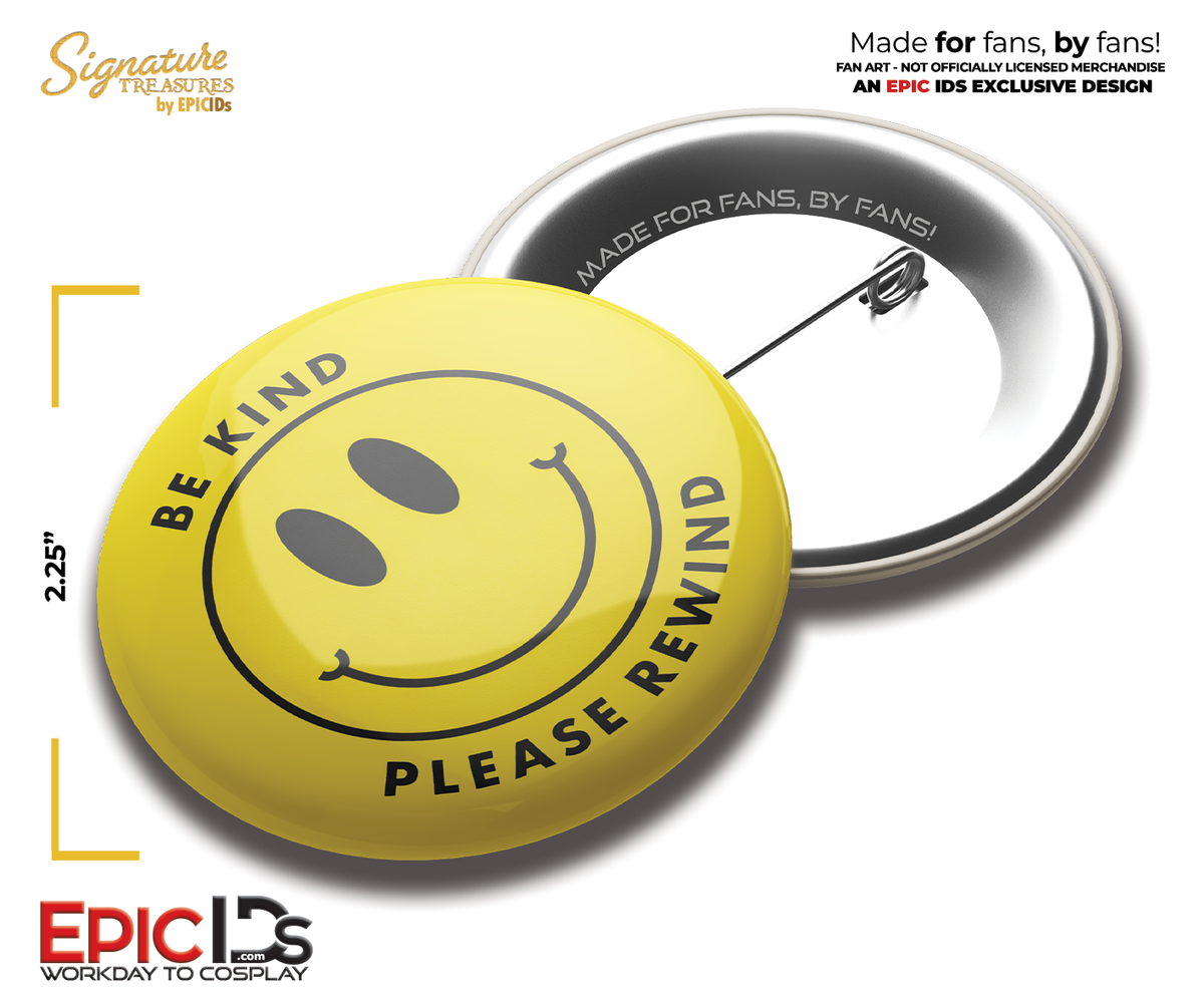 Retro "Be Kind, Please Rewind" Smiley – Blockbuster – Collectible Pin