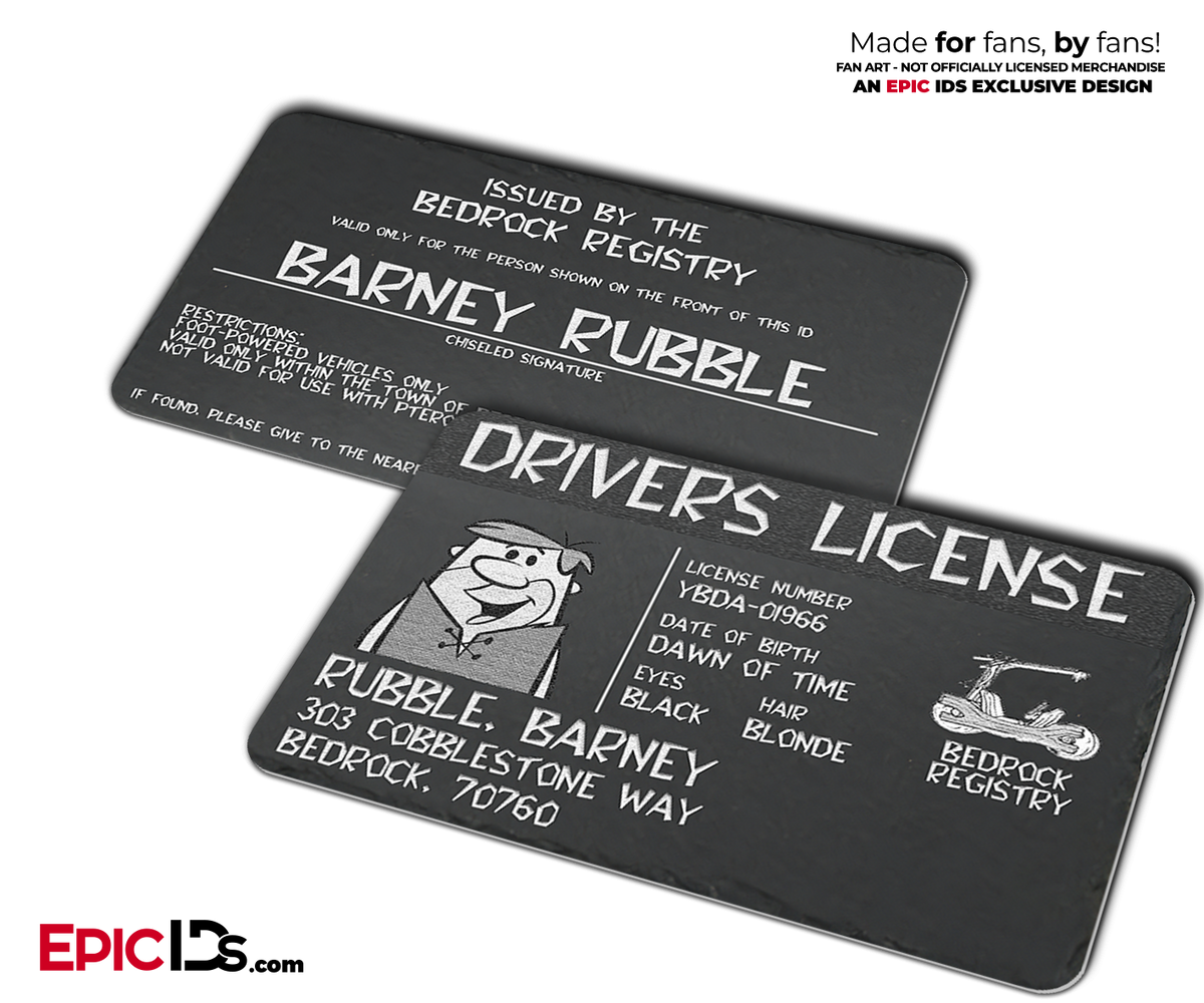 Bedrock Registry Driver&#39;s License - Barney Rubble - Epic IDs