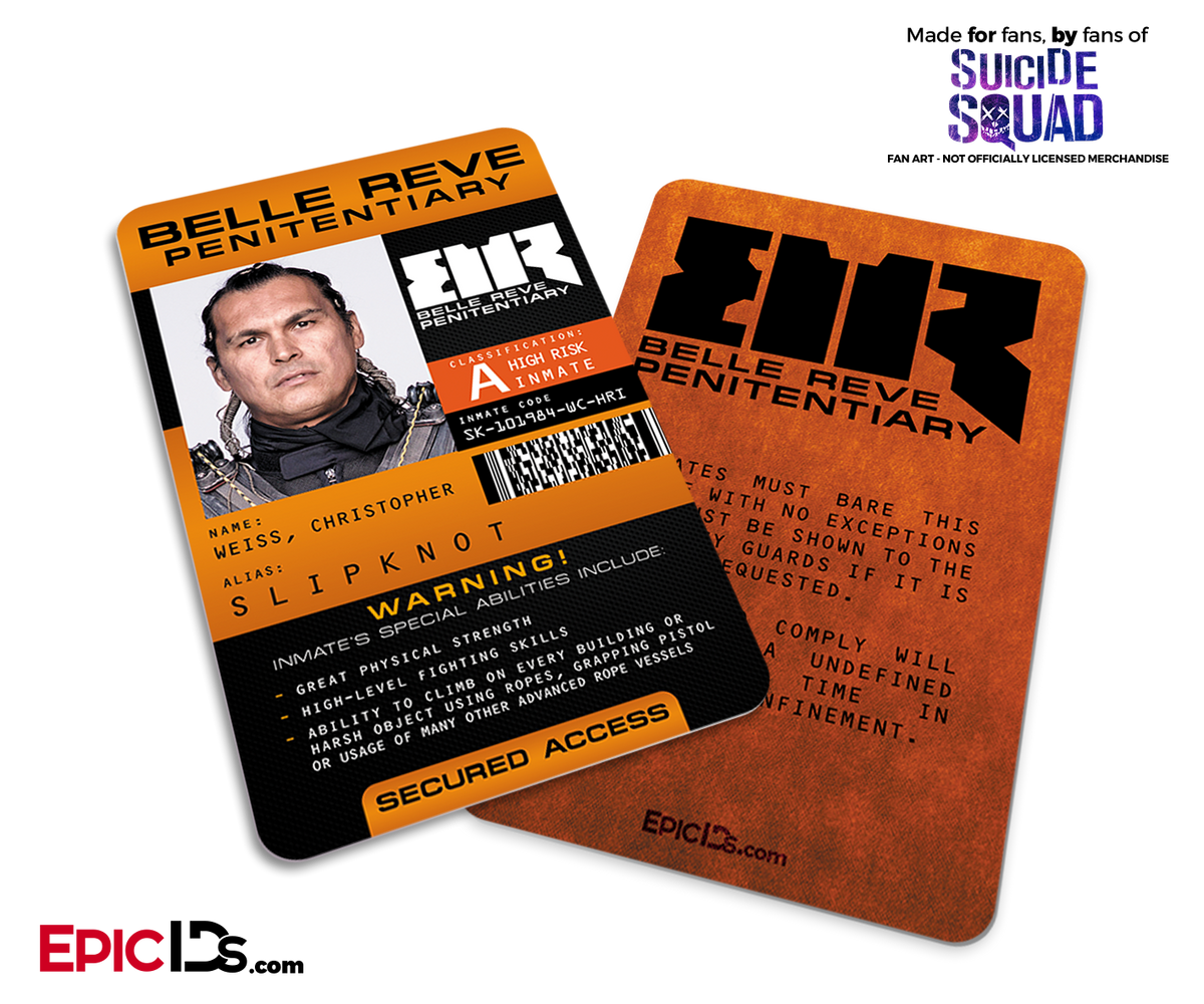 Belle Reve Penitentiary 'Suicide Squad' Inmate ID Card - Slipknot / Christopher Weiss - Epic IDs