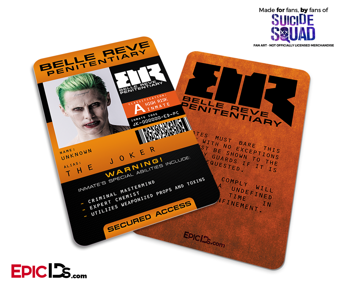 Belle Reve Penitentiary &#39;Suicide Squad&#39; Inmate ID Card - The Joker - Epic IDs