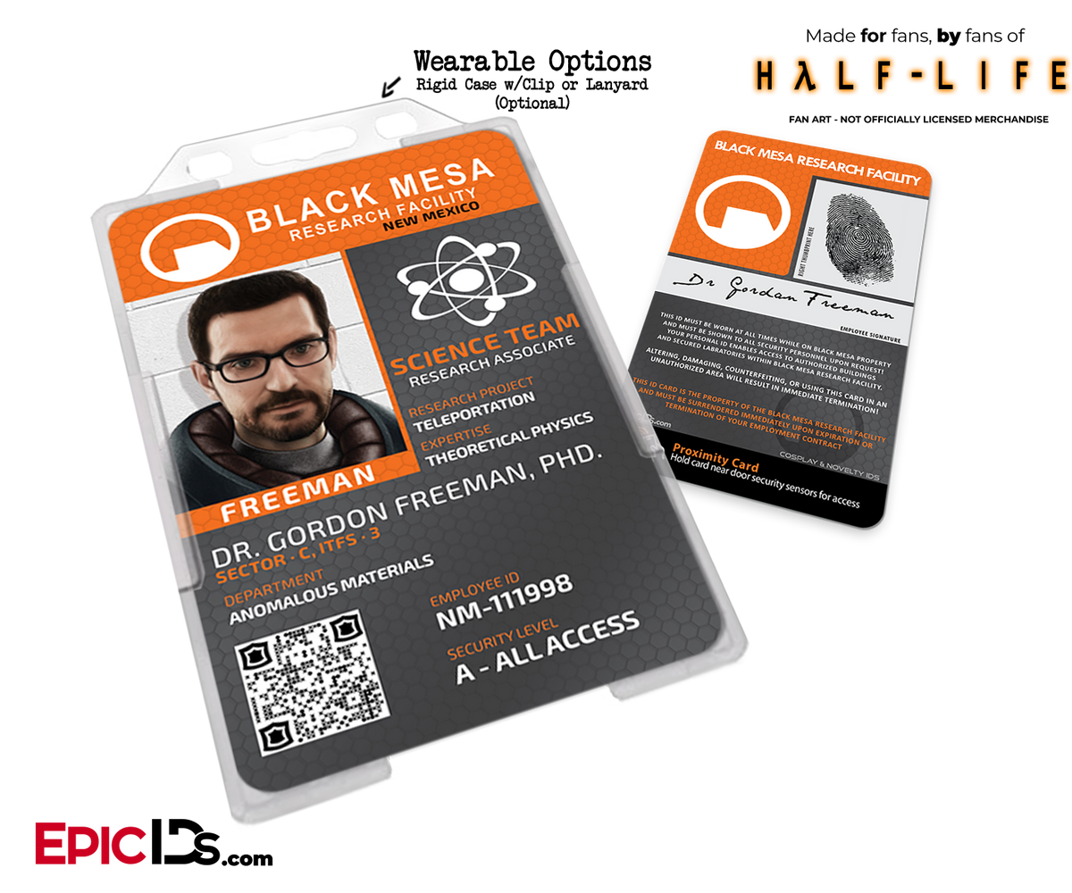 Black Mesa Research Facility 'Half Life' Science Team 'Gordon Freeman' ID Badge - Epic IDs