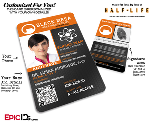 Black Mesa Research Facility 'Half Life' Science Team ID Badge [Photo Personalized] - Epic IDs