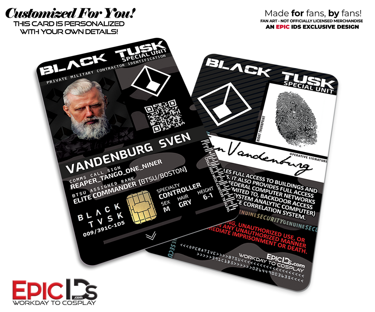 Black Tusk Special Unit (BTSU) &#39;The Division 2&#39; Operative ID Badge [Photo Personalized] - Epic IDs