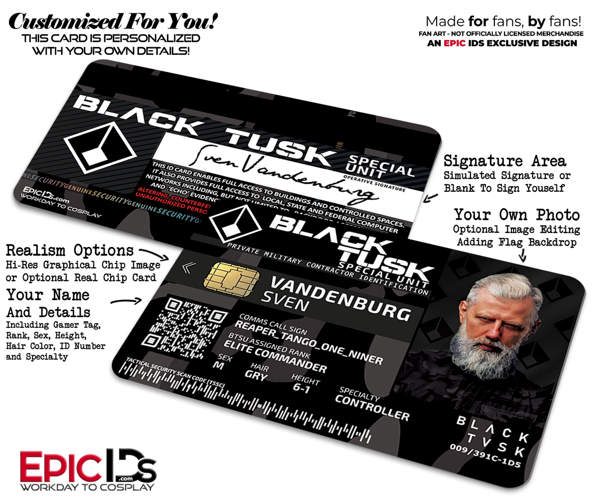 Black Tusk Special Unit (BTSU) &#39;The Division 2&#39; Operative ID Card [Photo Personalized] - Epic IDs