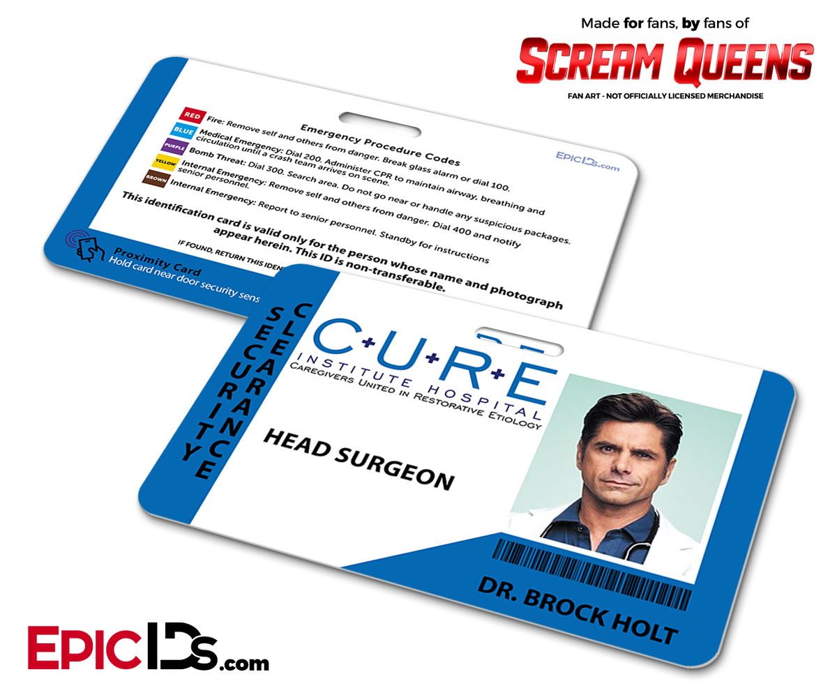 C.U.R.E. &#39;Scream Queens&#39; Hospital Cosplay Employee ID Name Badge - Dr. Brock Holt - Epic IDs