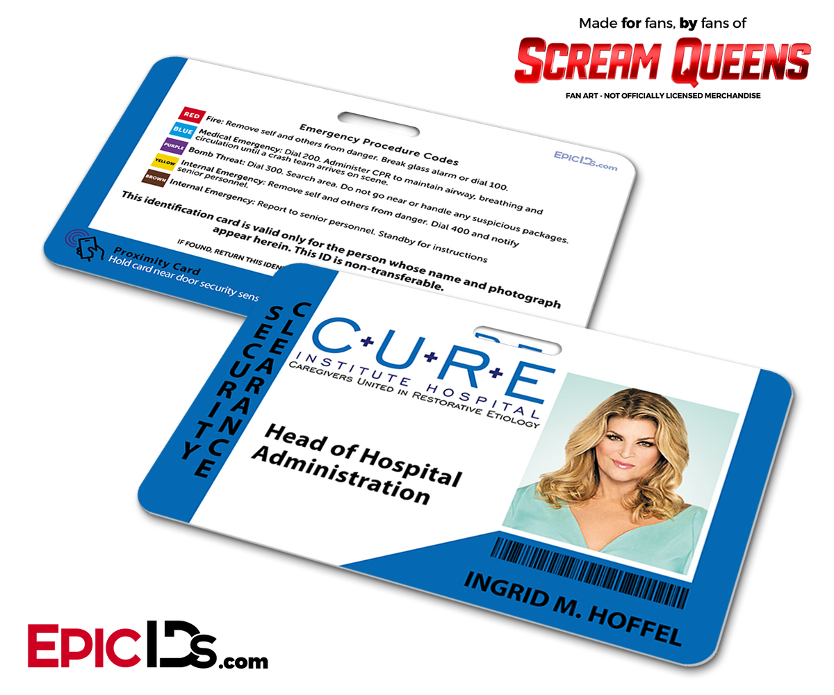 C.U.R.E. &#39;Scream Queens&#39; Hospital Cosplay Employee ID Name Badge - Ingrid M. Hoffel - Epic IDs