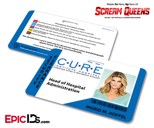 C.U.R.E. 'Scream Queens' Hospital Cosplay Employee ID Name Badge - Ingrid M. Hoffel - Epic IDs