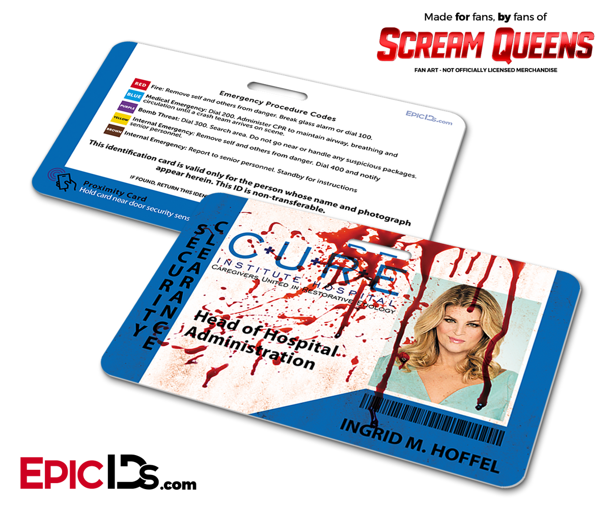 C.U.R.E. &#39;Scream Queens&#39; Hospital Cosplay Employee ID Name Badge - Ingrid M. Hoffel - Epic IDs