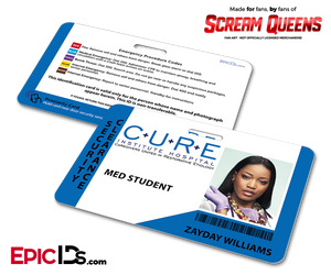 C.U.R.E. 'Scream Queens' Hospital Cosplay Employee ID Name Badge - Zayday Williams - Epic IDs