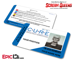 C.U.R.E. 'Scream Queens' Hospital Cosplay Employee ID Name Badge — Photo Personalized