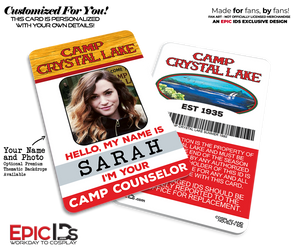 Camp Crystal Lake Counselor ID Badge – Friday the 13th Cosplay Prop — Photo Personalized