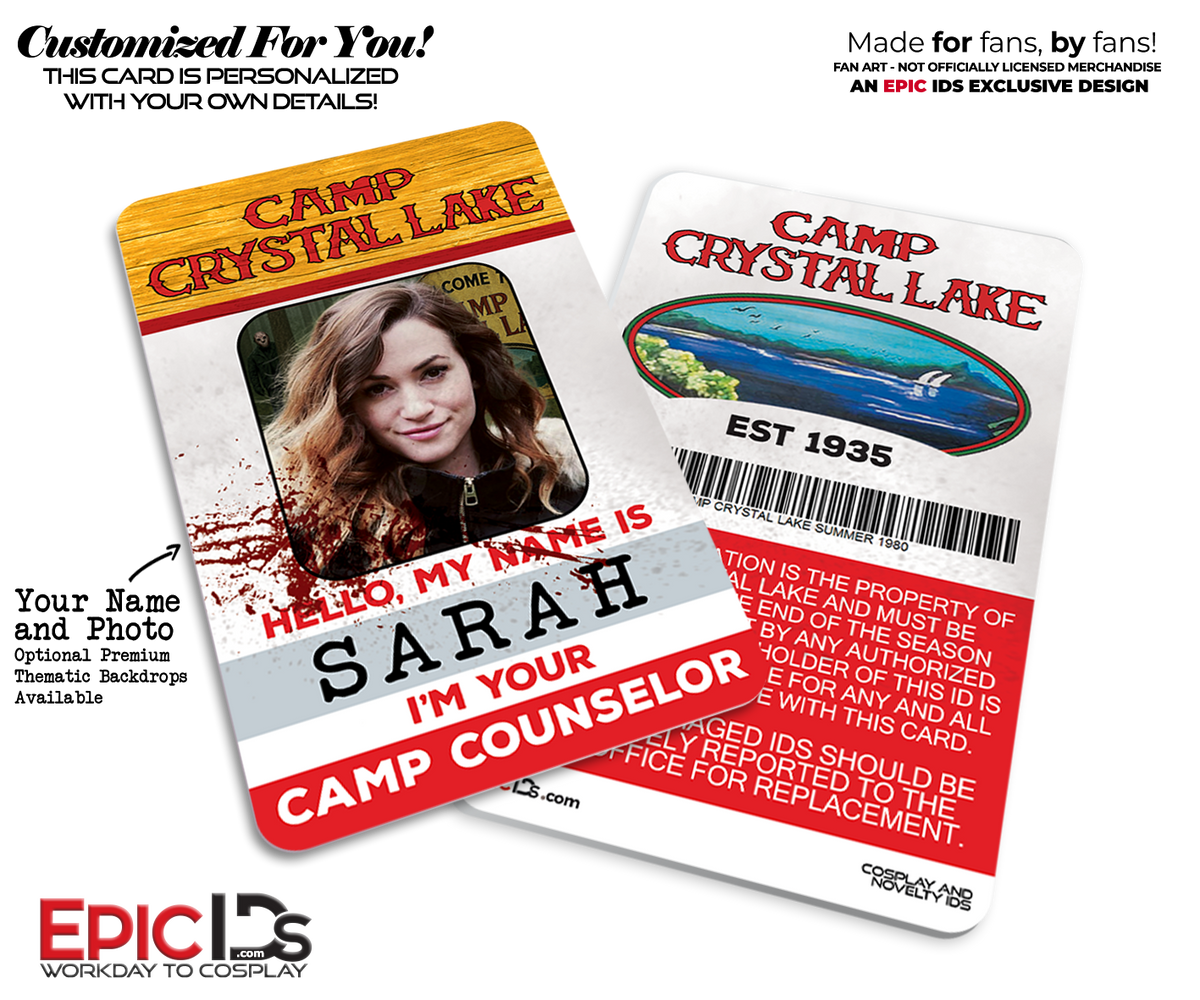 Camp Crystal Lake Counselor ID Badge – Friday the 13th Cosplay Prop — Photo Personalized
