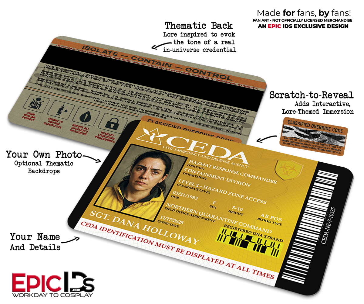 CEDA Hazardous Materials Unit — Left 4 Dead-Inspired ID Card — Photo Personalized