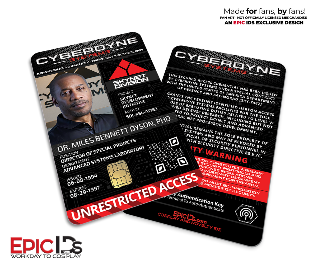 Cyberdyne Systems ID Badge — Dr. Miles Bennett Dyson — Skynet Division Cosplay Prop