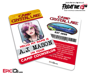 Camp Crystal Lake 'Friday the 13th — The Game' Camp Counselor Cosplay Name Badge — A.J. Mason (Rocker Chick)