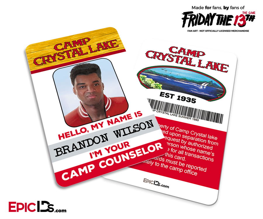 Camp Crystal Lake 'Friday the 13th - The Game' Camp Counselor Cosplay Name Badge - Brandon Buggzy Wilson - Epic IDs