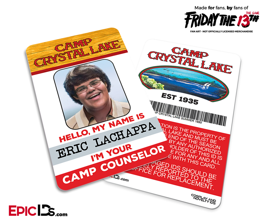 Camp Crystal Lake 'Friday the 13th - The Game' Camp Counselor Cosplay Name Badge - Eric "JR" Lachappa (Nerd/Geek) - Epic IDs
