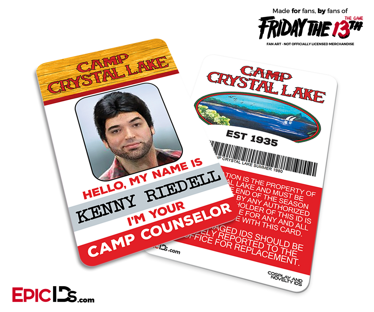 Camp Crystal Lake &#39;Friday the 13th - The Game&#39; Camp Counselor Cosplay Name Badge - Kenny Riedell (Head Counselor) - Epic IDs