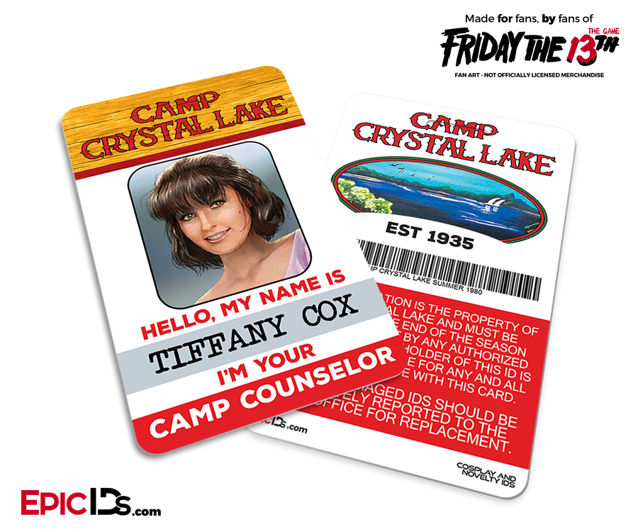 Camp Crystal Lake 'Friday the 13th - The Game' Camp Counselor Cosplay Name Badge - Tiffany Cox (Flirty Girl) - Epic IDs