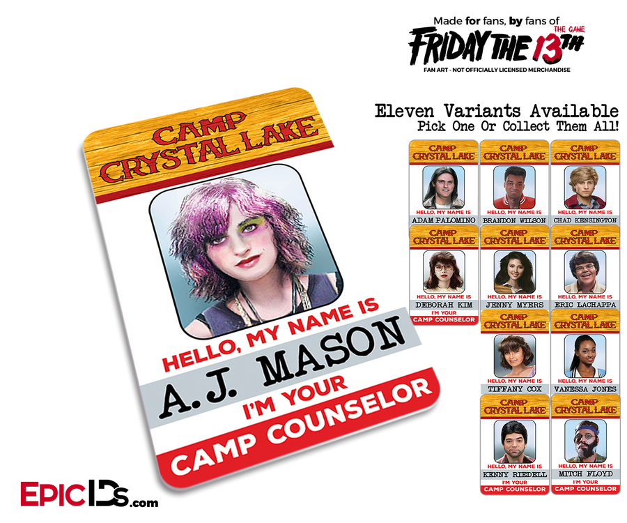 Camp Crystal Lake 'Friday the 13th' Camp Counselor Cosplay Name Badge [Game Character] - Epic IDs