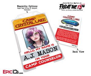Camp Crystal Lake 'Friday the 13th' Camp Counselor Cosplay Name Badge [Game Character] - Epic IDs