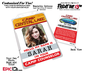 Camp Crystal Lake 'Friday the 13th' Camp Counselor Cosplay Name Badge [Photo Personalized] - Epic IDs