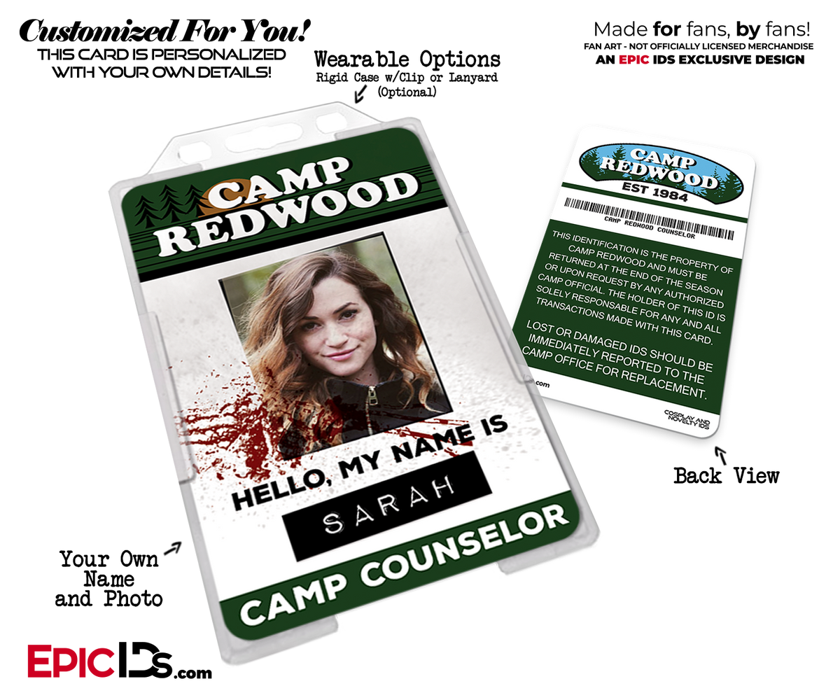 Camp Redwood &#39;American Horror Story&#39; Camp Counselor Cosplay Name Badge [Photo Personalized] - Epic IDs