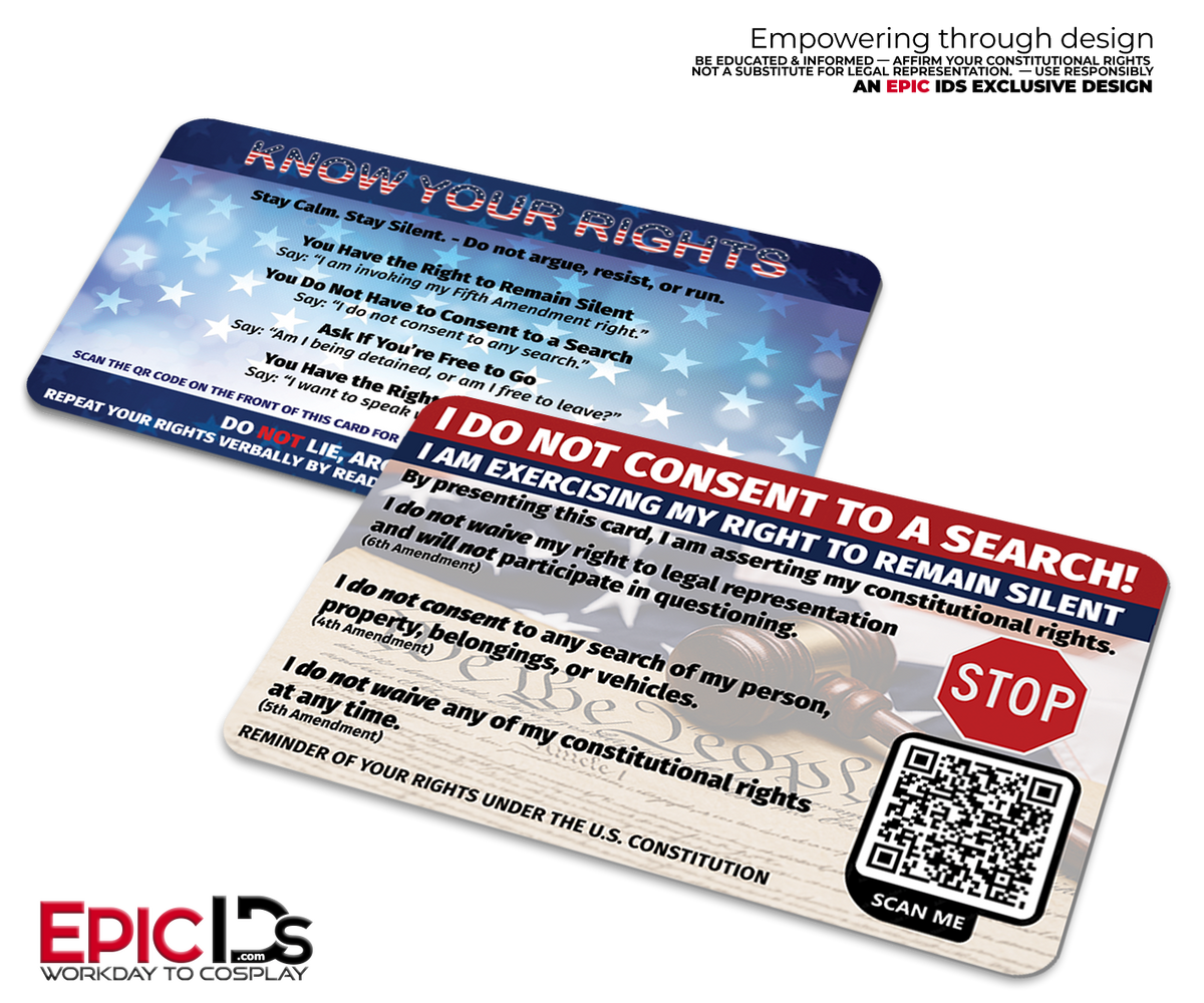 &#39;I Do Not Consent&#39; Civil Rights Assertation Cards — Constitutional Rights Reminder