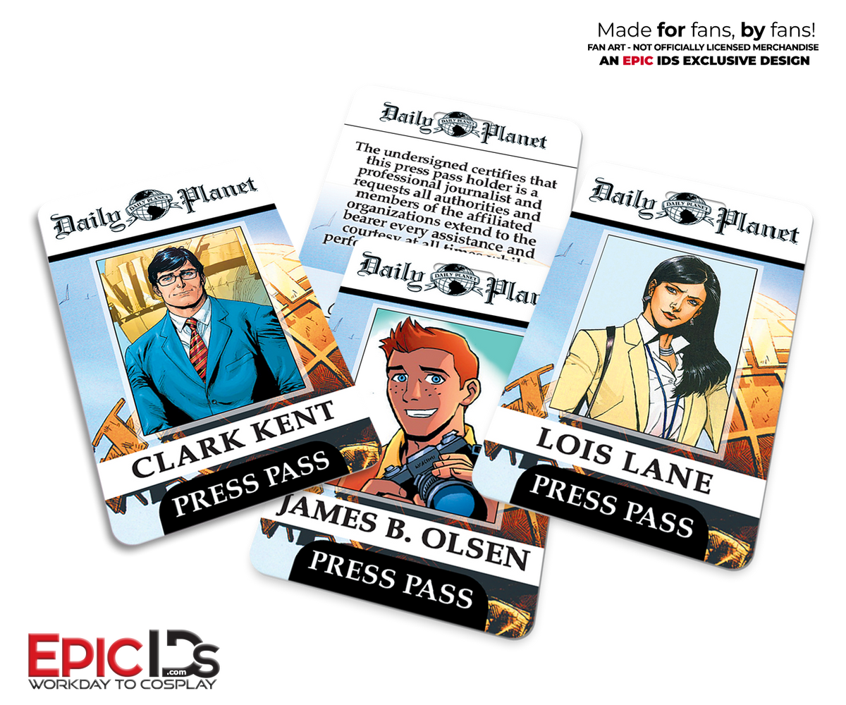 Daily Planet Press Pass 3-Pack Bundle — Clark Kent, Lois Lane &amp; Jimmy Olsen Cosplay Set