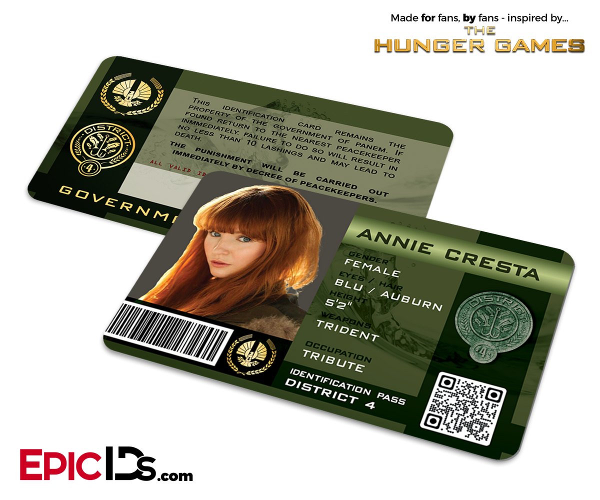 The Hunger Games Inspired Panem District 4 Identification Card - Annie Cresta