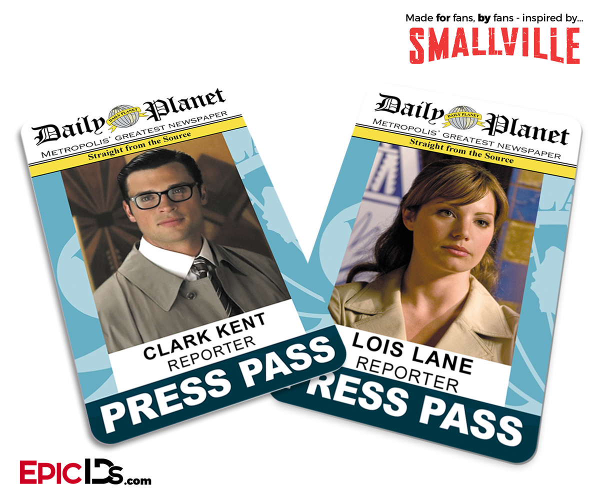 Daily Planet &#39;Smallville&#39; Press Pass - Lois Lane &amp; Clark Kent Couple Set - Epic IDs